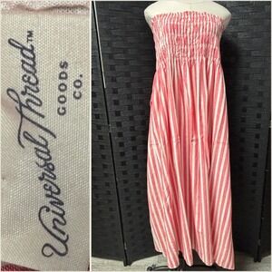 Universal Thread Coral Stripe Smocked Shirred Maxi Dress Women XL